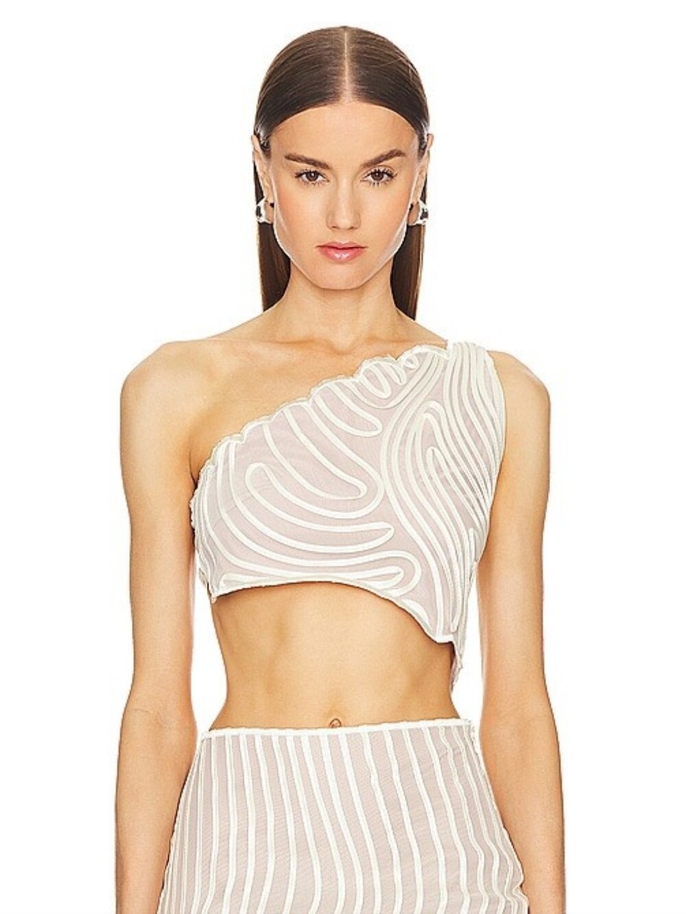 Michael Costello Ivory Assymetric Crop Top